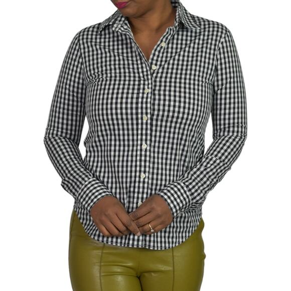 Rochelle Behrens The Shirt Icon White Check Button Front Tailored No Gape XS - Picture 13 of 15